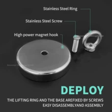 High Power Magnet Fishing Hook - Heavy Duty Magnet Sucking Disc, Wall Hanging Hook,Easy Install With Countersunk Hole,For River Salvage & Treasure Hunting,Heavy Objects Handling-Diameter 90mm Polished Metal