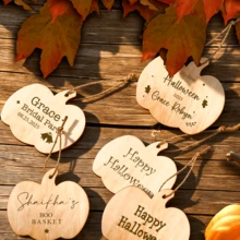 Personalized Wood Pumpkin Decor, Handmade Style Unfinished Carved Ornament For Halloween Thanksgiving Ghost Festival Party Celebration