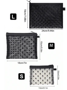 2pcs Mini Heart-Shaped Mesh Design Pill Pouches, Portable Nylon Transparent Cosmetic Bags, Minimalist Zipper Makeup Bags (Round Zipper) - Multicolor - View 10