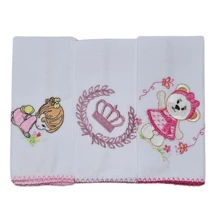Nil Leifa Fralda Tecido Algodao Kit C/ 5 Un + 3un Pano De Boca Bordados delicados para menina - Rosa Bebê - Visão 6
