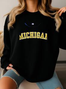 University Of Michigan Sweasweatshirt, Wolverine Crewneck, Go Blue Sweater, Michigan Football Crewneck, College Game Day, Varsity Crewneck - 黑色 - 查看 2