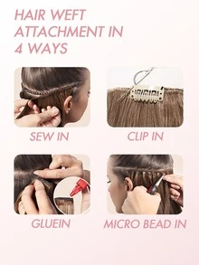 Sew In Hair Extensions Real Human Hair 1pc 50G Straight Human Hair Extensions, Natural 12-24inch Bundles, DIY Hair Weft For Women, Lightweight Daily Hair Enhancements - S4/27 - 查看 6