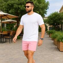 Linen Shorts Men's Shorts Elegant Casual Father's Day - 淺粉色 - 查看 2