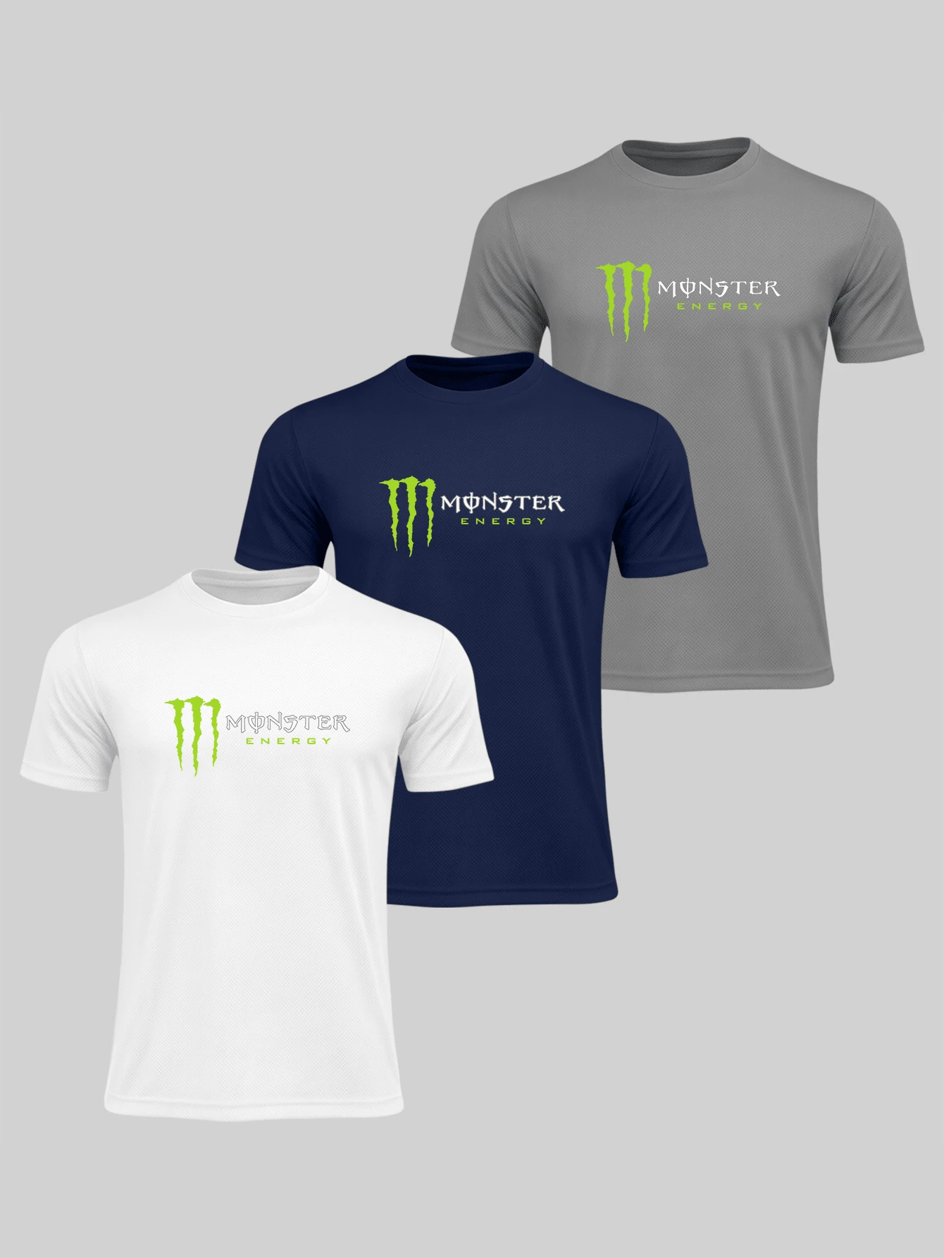 Kit 3 Men's Dry Fit T-Shirt Black Monster Gym Walking Fitness Casual Comfortable Workout - 白灰藏青色 - 查看 1