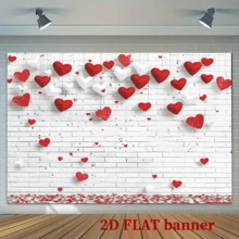 2D 平面情人节派对横幅墙面背景，多用途派对横幅，心形气球和礼物。可打印摄影背景，节日假日圣诞节婚礼餐桌装饰，无需电源 - 白色 - 查看 5
