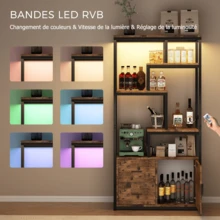 5-stöckiges Bücherregal mit LED-Beleuchtung | Aufbewahrungsmöbel mit Tür und 2 Schubladen | Metallrahmen | Braun und Schwarz