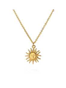 6pcs Stainless Steel 18K Gold Plated Women's Pendant Necklaces, Design, Jewelry For Women, Gold Necklace, Water Drop, Sun, Clover, Stainless Steel Necklace, Elegant Women's Necklace, Waterproof Necklace, Delicate Gift - Multicolor - View 9