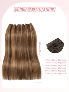 Sew In Hair Extensions Real Human Hair 1pc 50G Straight Human Hair Extensions, Natural 12-24inch Bundles, DIY Hair Weft For Women, Lightweight Daily Hair Enhancements - S4/27 - 查看 4