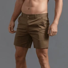 GS SNOWING Men's Chino Shorts 6 Inch Slim Fit Shorts Cotton Stretch Casual Shorts Summer Flat Front Shorts - 棕色 - 查看 2