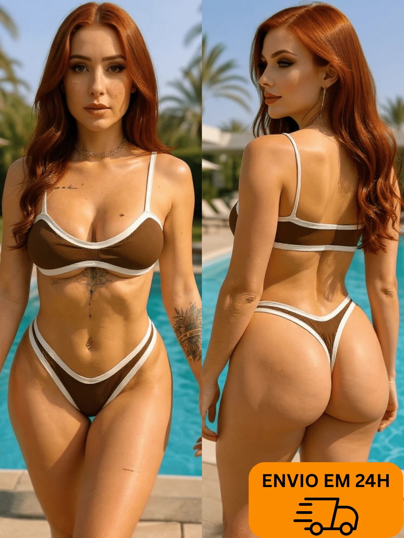 Bikini With Underwire Terracotta Brown Hot Pants Ribbed Fabric In High Waist Shaper Butt-Sinking Not Arch Comfortable The Tip Delivery Fast Shipping In 24h Low-Cut Bikini Set Beach Mode Chic Thong Low-Cut Summer 2026 Year-End Souvenir Personalized Christmas Gift Bicolor Perfect Adjustable Make-Up Enhances The Body High Waist With Zero Support Is Not Transparent - 鏽棕色 - 查看 1