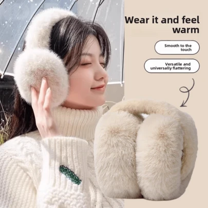 1pc Plush Earmuffs For Women, Warm Ear Covers, Fashion Student Ear Warmers, Foldable Winter Ear Muffs