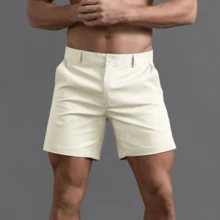 GS SNOWING Men's Chino Shorts 6 Inch Slim Fit Shorts Cotton Stretch Casual Shorts Summer Flat Front Shorts - 白色 - 查看 2