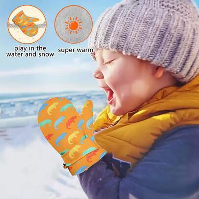 Binomata 1 Pair Toddler Boys & Girls Cartoon Waterproof Warm Winter Gloves, M Size For 1-3 Years, L Size For 3-8 Years, Outdoor Snow Ski Mittens