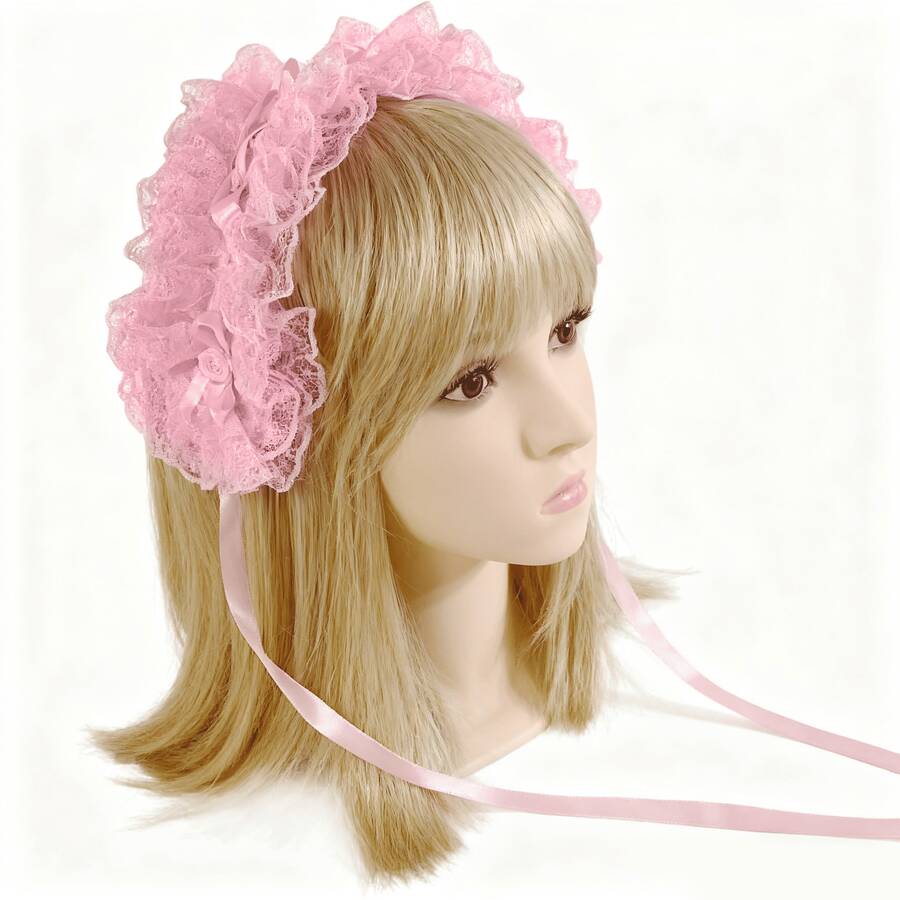 Japanese Lace Headband - Soft Girl Cos Matching, Daily Travel Private Clothes Matching Headdress, Cute Girl Style Headdress. - 粉色 - 查看 1
