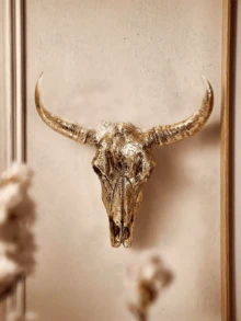 1 peça de pingente decorativo de parede em formato de crânio de animal da cultura viking nórdica, escultura de animal em resina com detalhes em folha de ouro/prata, peça de destaque para estante, bar em casa, restaurante, decoração de parede exclusiva para festas, decoração de casa, decoração de quarto, presente de arte de parede, aniversário, formatura.