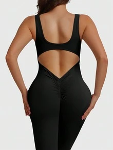 Speed mate 女士提臀无袖瑜伽连体裤 女士露背瑜伽连体裤 - 黑色 - 查看 6