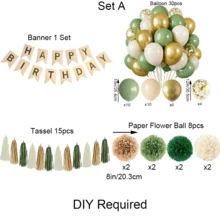 女性生日派對裝飾，含生日快樂橫幅、紙花生日氣球派對裝飾、鼠尾草綠色調裝飾、女性生日橫幅 - 鼠尾草紙花球套 - 查看 3