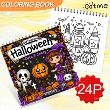1 pieza Libro para colorear con temática de Halloween, encuadernado en espiral - 24 páginas gruesas mejoradas, portada de papel perlado, páginas interiores de 120g de grosor, para colorear por un solo lado, criaturas espeluznantes ricas y adorables para una relajante sesión de coloreo (espacio cómodo para colorear), un gran regalo para amigos, parejas y familia. ¡El regalo perfecto para Halloween!