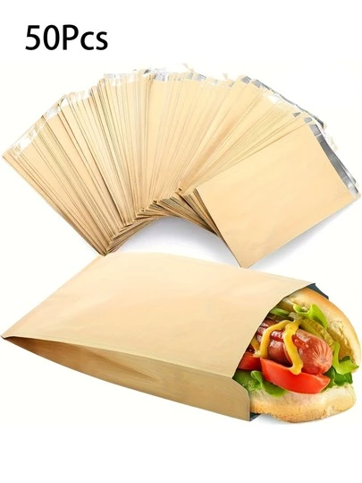 50 st högkvalitativa kraftpapperspåsar för smörgåsar, fettsäkra engångspåsar för hamburgare, desserter, stekt kyckling | Läckagesäker snacksförpackning för fester, catering, food truck | Bröllop, födelsedagar | Tillbaka till skolan