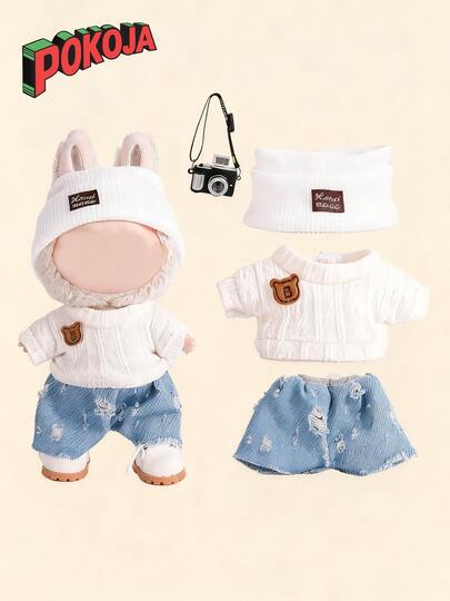 6.69 Inch Doll Clothes, Compatible With Labubu, Includes 3 Outfits - Fashionable Bucket Hat, Sweater And Pants Or Skirt Set, Suitable For 6.69 Inch Doll, Cute Doll Figure Accessories For Play And Display (Shoes And Doll Not Included)