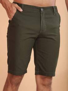 Men's Bermuda Shorts, Colored Twill, Premium Jeans, Various Colors - Green - View 3