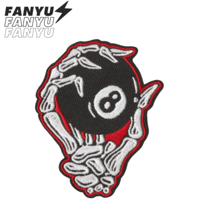 Parche bordado con diseño de mano de esqueleto, bola de billar, bola 8, aventura de dibujos animados hippie punk rock, divertido y genial, para coser o planchar en ropa, pantalones, chaquetas, mochilas, zapatos, gorras