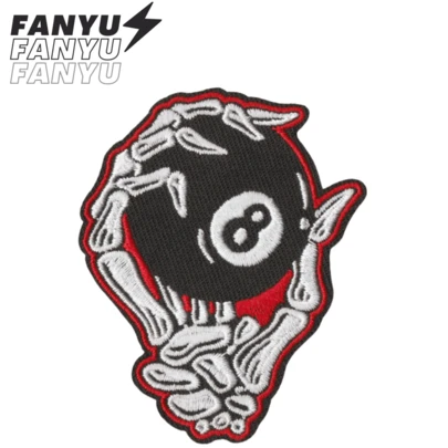 Parche bordado con diseño de mano de esqueleto, bola de billar, bola 8, aventura de dibujos animados hippie punk rock, divertido y genial, para coser o planchar en ropa, pantalones, chaquetas, mochilas, zapatos, gorras