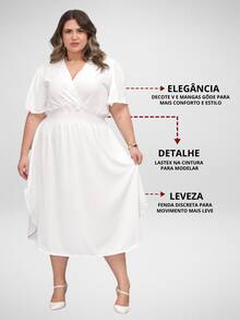 Duna Women's Plus Size Wrap Midi Dress With Short Sleeves - White Off - View 2