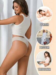 Kit 7 Comfortable Ribbed Fabric Thong Panties Fashion Imported Shaping - 彩色 - 查看 3