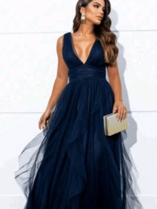 Women's Dress For Bridesmaid, Graduation, Wedding, Guest - 藏蓝色 - 查看 1
