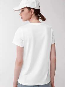 Playera Estampada De Feliz Navidad, Manga Corta, Cuello Redondo, Top Casual Para Verano Y Primavera, Ropa De Mujer - Blanco - Ver 3