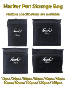 [Large Capacity - 168 Pieces] Professional Art Markers Storage Bag - Black Drawing Tools Bag - Sketching, Coloring Pens, Makeup Brushes Portable Pen Bag,Pencil Case,Stationery - Black - View 2