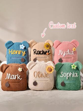 Personalized Plush Teddy Bear Backpack With Name Embroidery - Customizable Kids Bookbag For Boys & Girls, Cute Valentine's Day & First Day Of School Gift, Soft Infant Fashion Rucksack