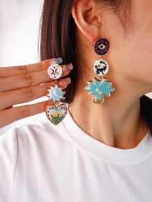 1 Pair Exaggerated Vintage Heart, Floral, Starfish, Palm Tree Bohemian Style Earrings For Women