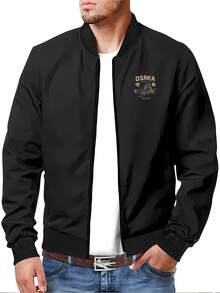 Men's Crew Neck Osaka Castle Print Athletic Jacket  Stylish Japanese Design, Comfortable Cotton Blend, Casual Wear, Perfect For Spring/Autumn, Breathable Fabric, Lightweight & Durable,  Graphic Print,  Unique Souvenir Gift,  Active Lifestyle Apparel,  Soft Touch Feeling,  Machine Washable. - màu đen - Xem 2
