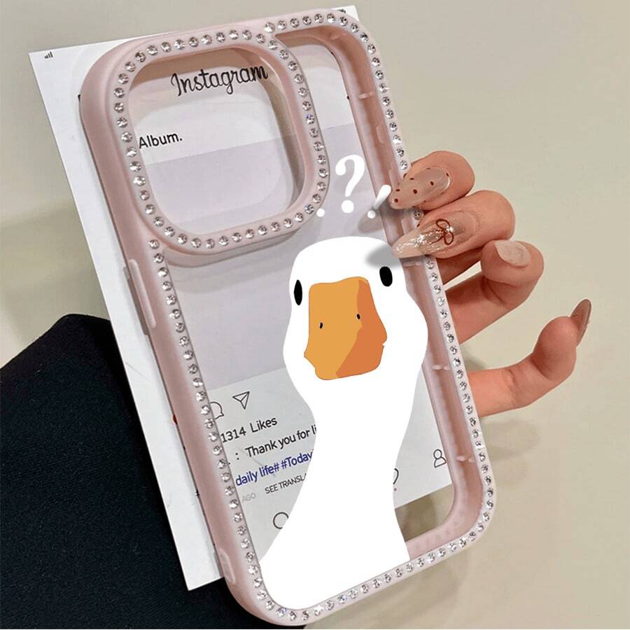Teléfono White Duck Question Mark Teléfono 3 en 1 con grabado de doble cara, adecuado para phone16promax, 16 15pro 14 14 Plus/14 Pro 13 13 Pro 12Pro 11pro Promax Series. Suave anticaídas y resistente a las manchas, adecuado tanto para hombres como para mujeres con decoración. - Rosa - Ver 1