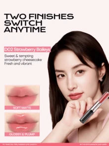 MISTINE Double Ended Lip Gloss 1.5g+1.5g Color Holding Lip Glaze Hydrating Lip Jelly Moisturizing Multi Use Lip Tint Natural Look D02 Strawberry Baileys
