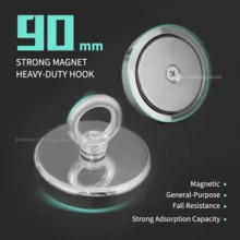 High Power Magnet Fishing Hook - Heavy Duty Magnet Sucking Disc, Wall Hanging Hook,Easy Install With Countersunk Hole,For River Salvage & Treasure Hunting,Heavy Objects Handling-Diameter 90mm Polished Metal