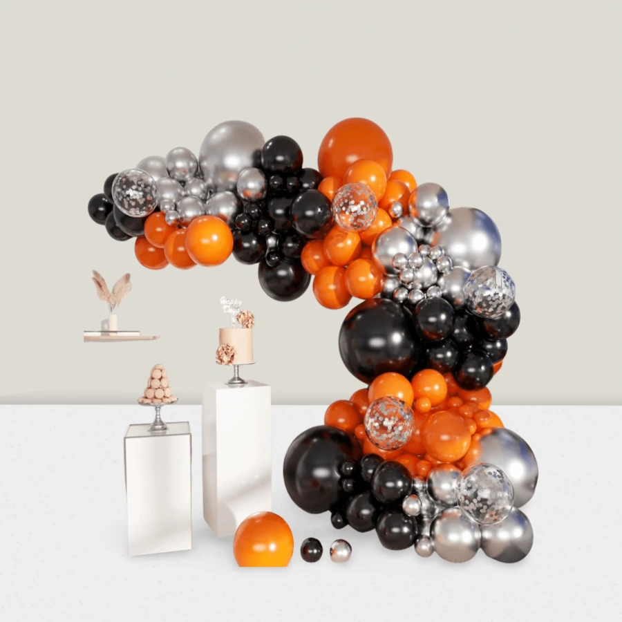 146-Piece Balloon Garland Kit With Latex Balloons In 18", 12", 10", And 5" For Party, Wedding, Birthday, And Graduation Decorations. - Trending, Best Seller, New Arrival, Party Supplies, Elegant Decor, Party Decoration, Wedding & Birthday - 橙色,黑色 - 查看 1