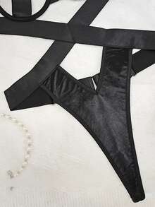 SOFUSEN 1 Pcs Women's Sexy Strappy Bodysuit, Cutout Halter With Crisscross Design, Nightwear, Clubwear,Choker Bodysuit Boudoir Outfits Exotic,Valentine's Day, Costumes - 黑色 - 查看 6