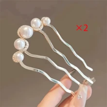 2 件装优雅仿珍珠发髻梳 - 特别设计的四齿梳，适合卷发和长发造型，可用作侧梳，适合学校、婚礼、发饰等各种场合，头部饰品 - 彩色 - 查看 12