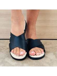 Women's Orthopedic Flip-Flops With Cross Straps, Massaging Sole, Lightweight, Flexible, Health, Spurs, Fasciitis - màu đen - Xem 2