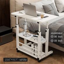 1pc Adjustable Height Sofa Side Table, Adjustable Bedside Table, 3 Tier Shelves Overbed Table With 360° Swivel Wheels 23.6-35.4in Height Adjustable Mobile Laptop Table Standing Rolling Bedside Table For Home Living Room Bedroom - 白色 - 查看 17