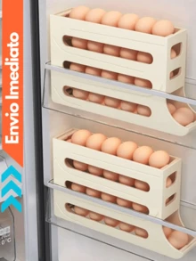 2/4 Tier Stackable Egg Holder Rolling Plastic Organizer Refrigerator Space Saving - Kem Be - Xem 1