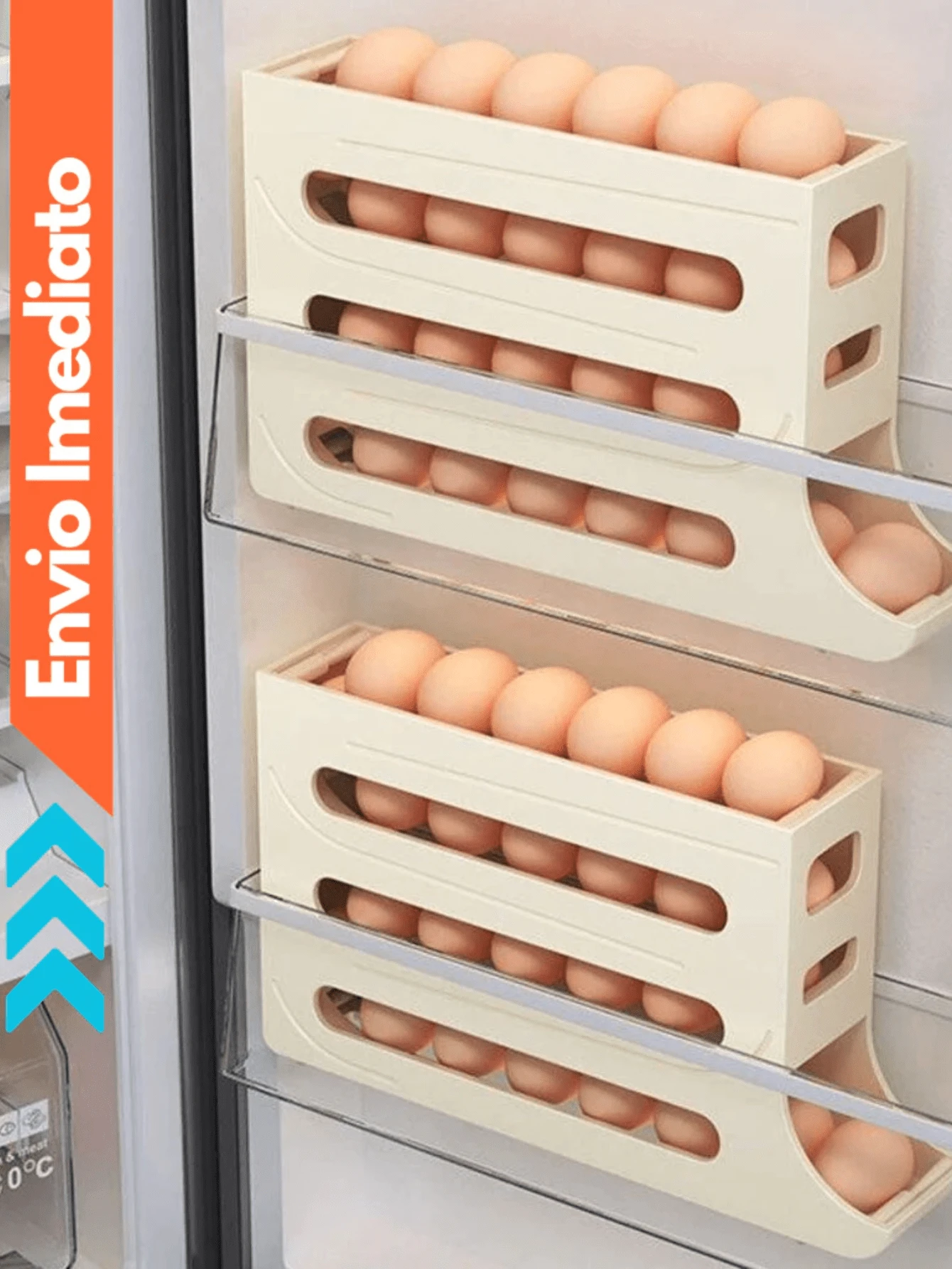 2/4 Tier Stackable Egg Holder Rolling Plastic Organizer Refrigerator Space Saving - Kem Be - Xem 1