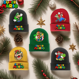  Super Mario Officially Licensed Cartoon Casual Elastic Knit Beanie Hat, Lightweight & Warm For Autumn/Winter, Cute & Windproof For Skiing, Christmas & Valentine's Day Gift For Men & Women