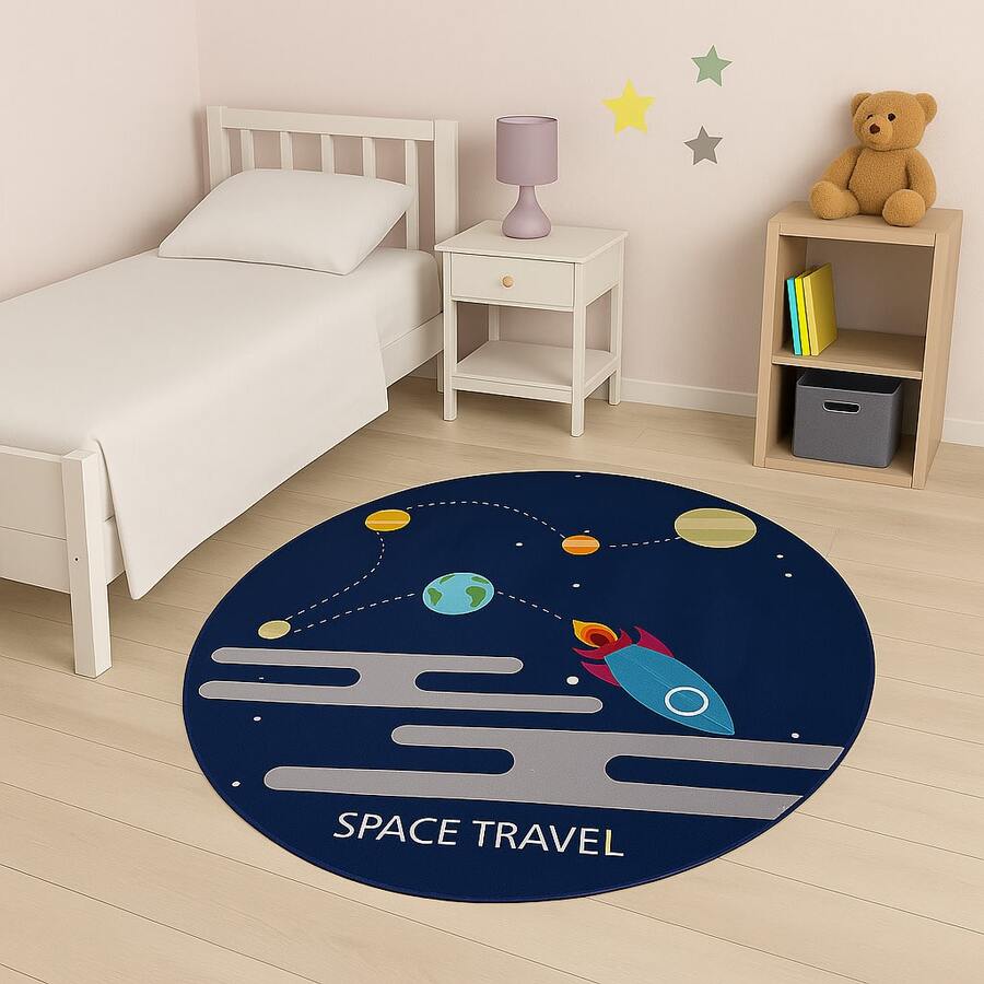 Kids Rug For Girls, Boys, Bedroom, Living Room, 1.40m X 1.00m, Velvety, Non-Slip, Children - 寶藍色 - 查看 1