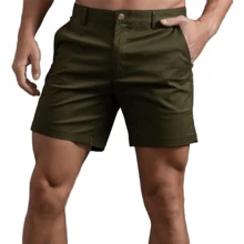 GS SNOWING Men's Chino Shorts 6 Inch Slim Fit Shorts Cotton Stretch Casual Shorts Summer Flat Front Shorts - 軍綠色 - 查看 1