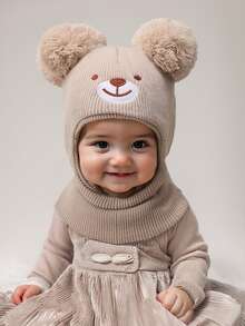 1 Pc 0-8Y Newborn Black Bear Embroidery Balaclava Ski Mask Toddler Beanie Double Balls Baby Girls Boys Beanies Kids Winter Hats Children Knit Warm Bonnet Fitted Baby Needs Accessories - Multicolor - View 30