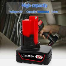12V 5.5Ah Battery Replacement For Milwaukee 48-11-2411 48-11-2420 48-11-2402 48-11-2401 12V Cordless Tools, Compatible With Milwaukee 12V Li-Ion Batteries - Black - View 1